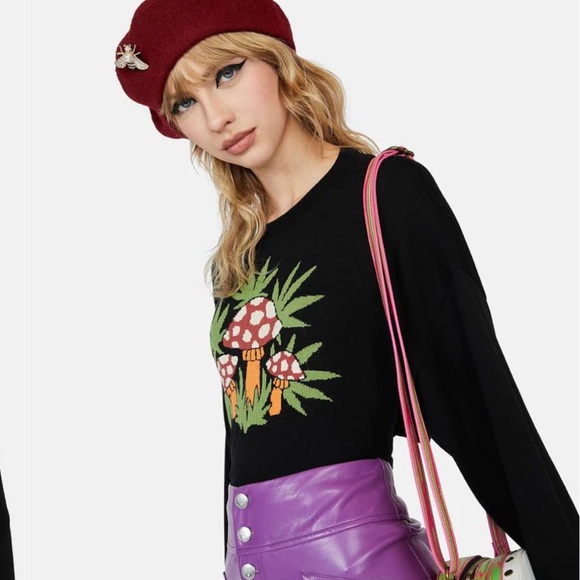 Mushroom knitted sweater cardigan throw over shroom y2k retro current mood 70s - Picture 3 of 5